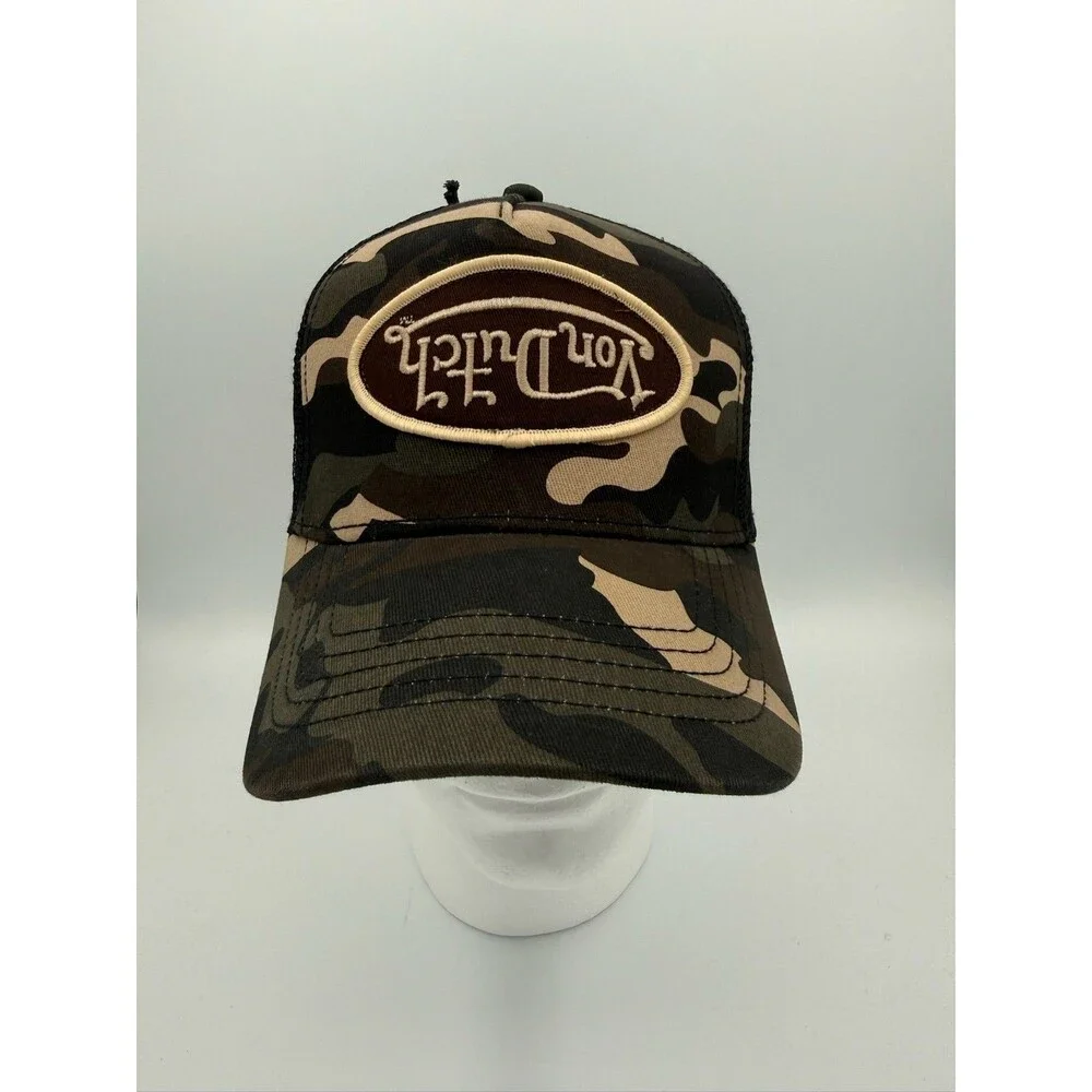 Von Dutch Black/Brown/Tan Camo Trucker Hat Adjustable Mesh Back One Size Unisex